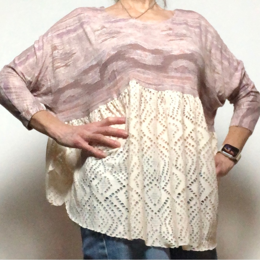 Free People boho rose shirt with ivory cutout skirt - size medium